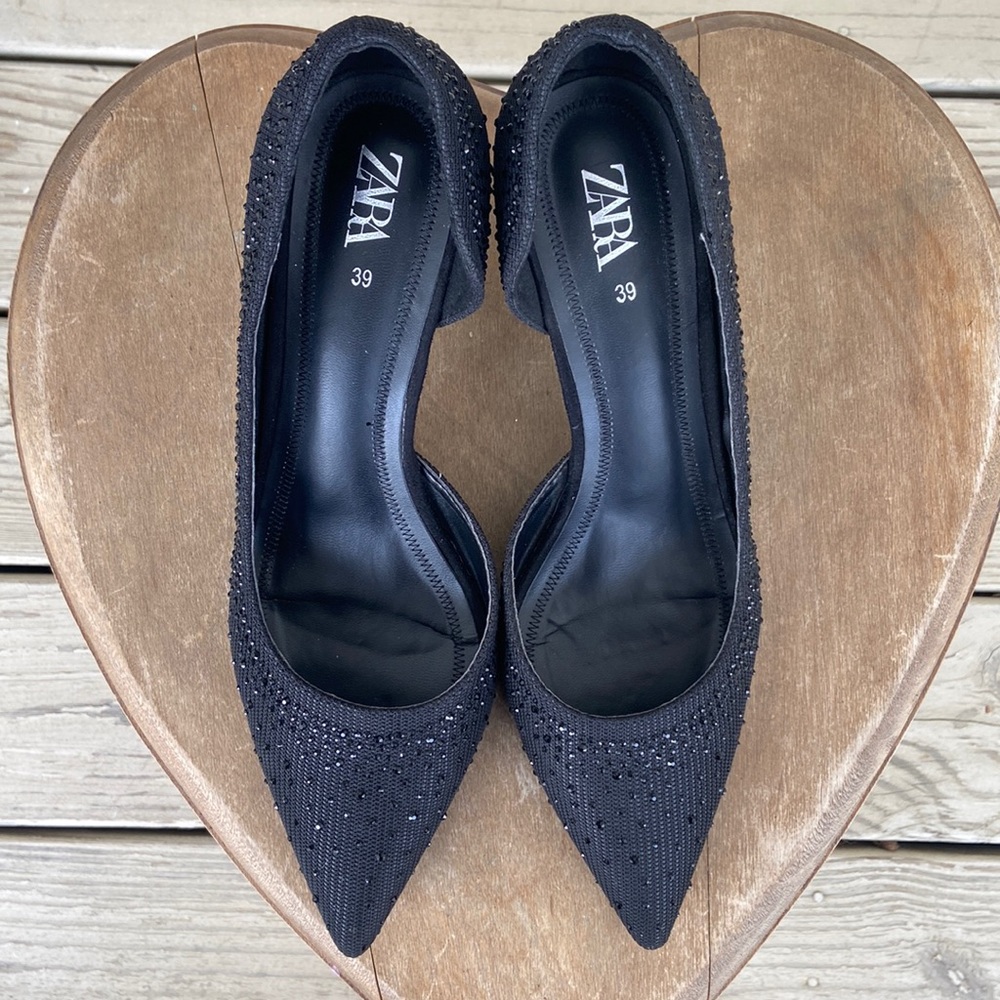 Zara Crystal Studded Stiletto Heel Shoes Women's Size EU 39 US 8 - Picture 1 of 13